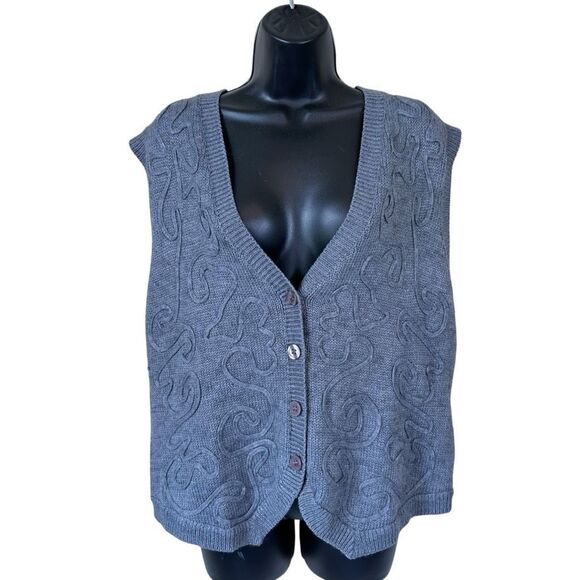 Vintage Alfred Dunner Chunky Knit Button Down Sweater Vest Size Petite - Picture 1 of 6